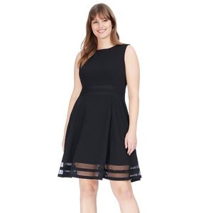 Calvin Klein Black Mesh Hem Scoopneck Sleeveless Fit And Flare Midi Dress 6